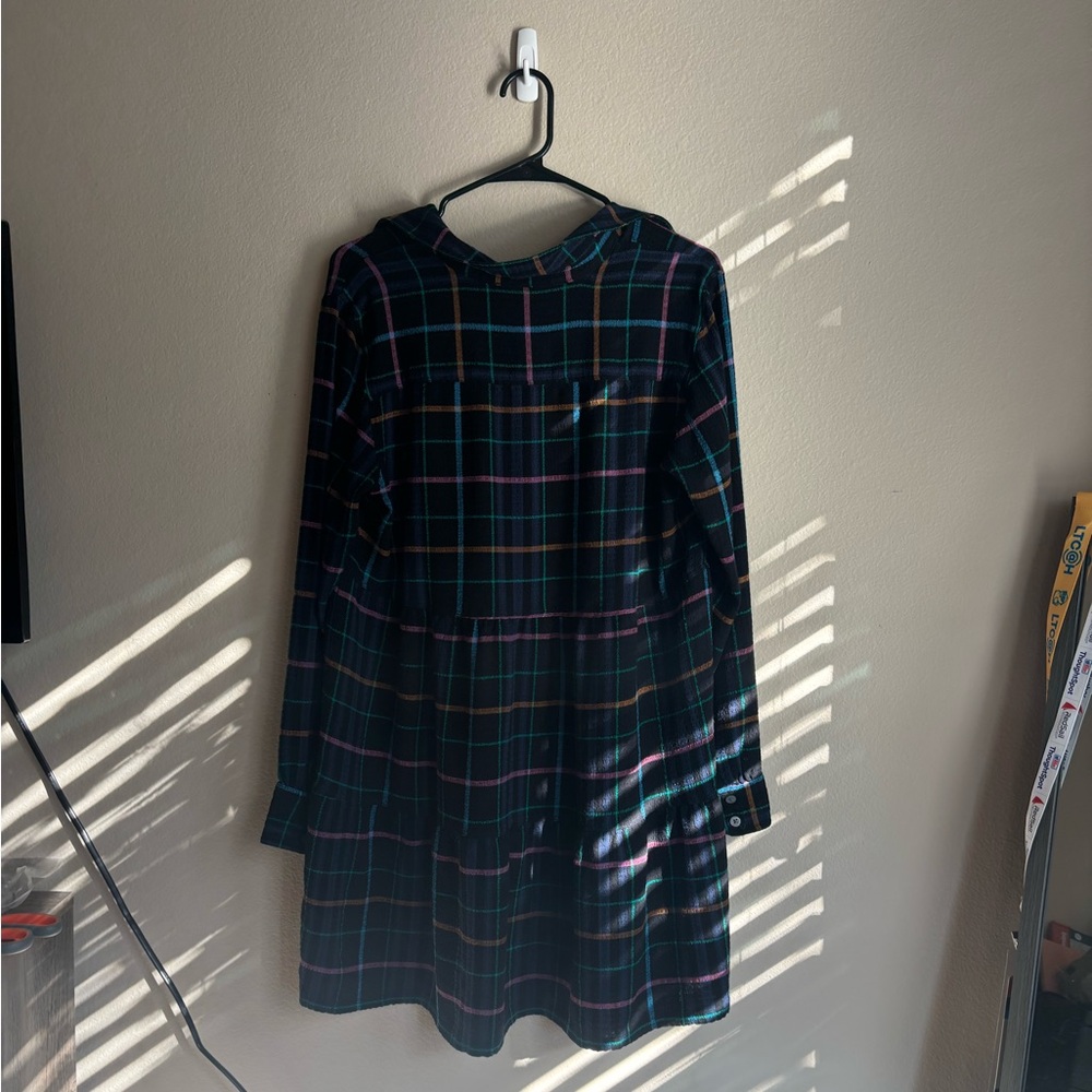 LOFT Petite Neon Plaid Tiered Pocket Shirtdress – Size M - Picture 5 of 6